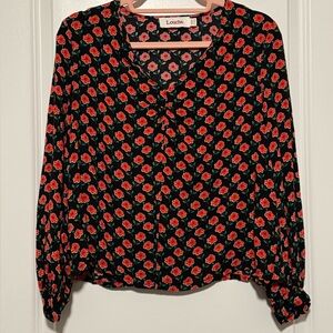 Louche Black and Red Floral Top